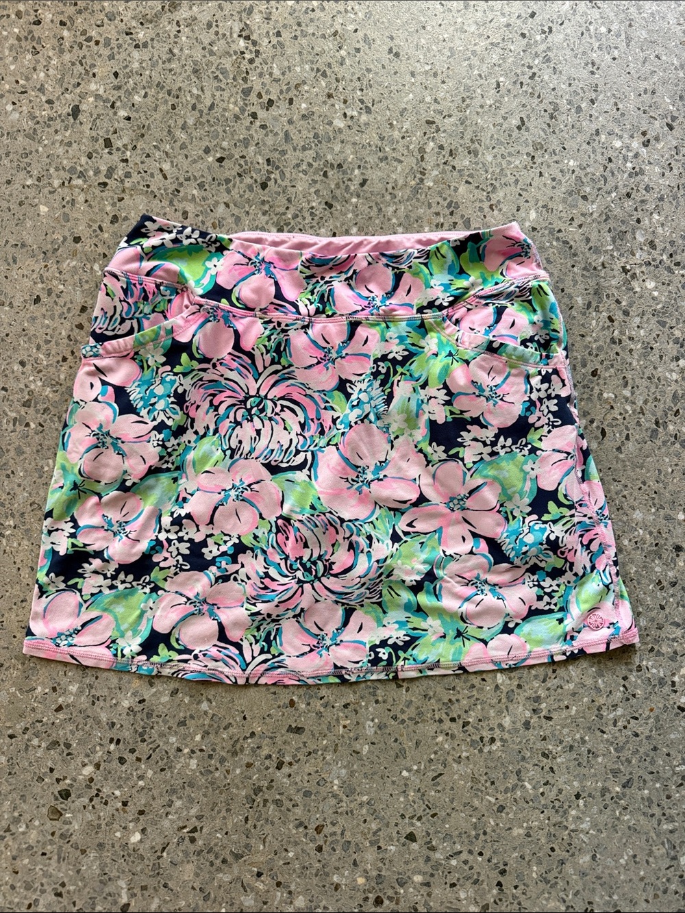 Lilly Pulitzer Luxletic Maryana Pink Floral Mini Skirt with Navy & Green Accents